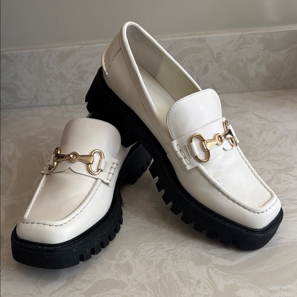 Open Edit from Nordstrom Women's Lug Sole Ivory Bit Loafers with Gold Accent